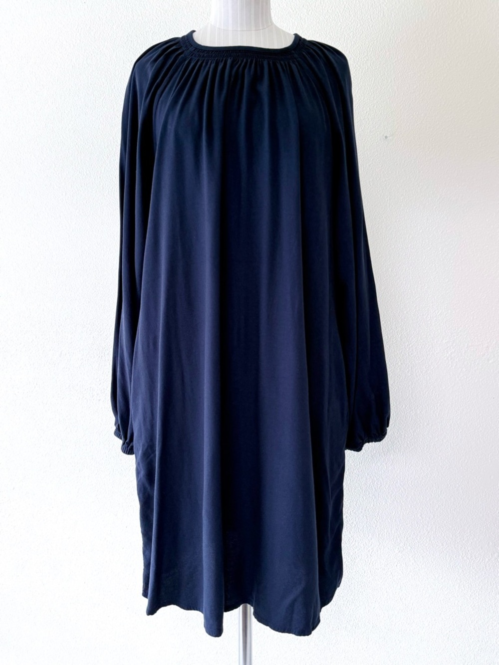 Esprit Navy Blue LENZING™ ECOVERO™ Smocked Shift Dress With Pockets Large NWOT